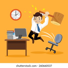 Hard work. Angry businessman. Vector flat illustration