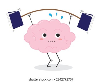 Hard Work brain vector. Train the brain by reading books illustration.