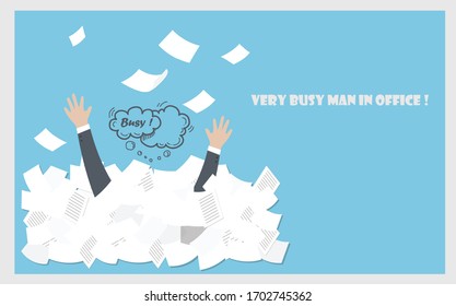 Hard work, businessman work at the office, vector illustration.
