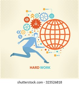 Hard work concept design on old background,clean vector