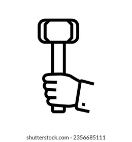 Hammer für harte Arbeit macht Strichsymbol-Vektorgrafik. Hammer für harte Arbeit macht Anfechtungszeichen. isoliertes Kontursymbol