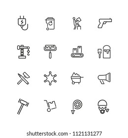 Hard work icons. Set of line icons. Courier, criminal, policeman. Occupation symbols concept. Vector illustration can be used for topics like business, service