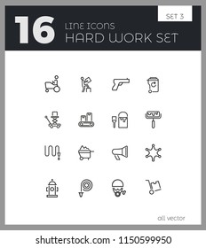 Hard work icons. Set of  line icons. Courier, criminal, policeman. Occupation symbols concept. Vector illustration can be used for topics like business, service