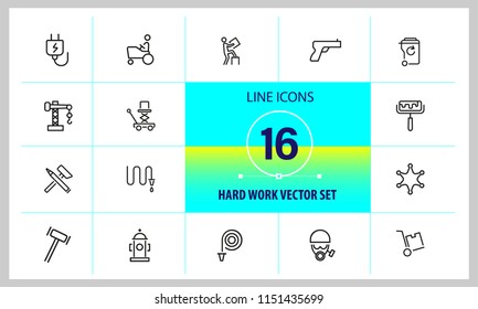 Hard work icons. Set of  line icons. Courier, criminal, policeman. Occupation symbols concept. Vector illustration can be used for topics like business, service