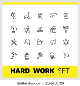 Hard work icons. Set of  line icons. Courier, criminal, policeman. Occupation symbols concept. Vector illustration can be used for topics like business, service