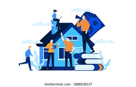 trabajo duro administrar las finanzas ahorrarse para la inversión futura para comprar un fondo de plantilla de concepto de ilustración de vectores de casa se puede usar para presentación banner web UI inicio página