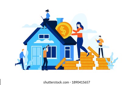 trabajo duro administrar las finanzas ahorrarse para la inversión futura para comprar un fondo de plantilla de concepto de ilustración de vectores de casa se puede usar para presentación banner web UI inicio página