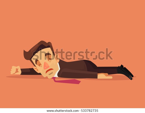 お疲れさまでした 職員の男性が床に倒れている ベクター平面の漫画イラスト のベクター画像素材 ロイヤリティフリー