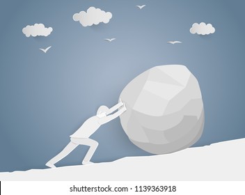 Hard Work Paper Art Vector on The Blue Sky