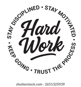 Trabalho duro, manter-se disciplinado, manter-se motivado, confiar no processo, continuar, citação de design inspiradora, citações motivacionais, tipografia ilustração citações de letras