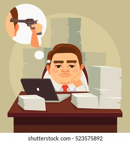 Hard work tired lazy office worker man character. Vector flat cartoon illustration