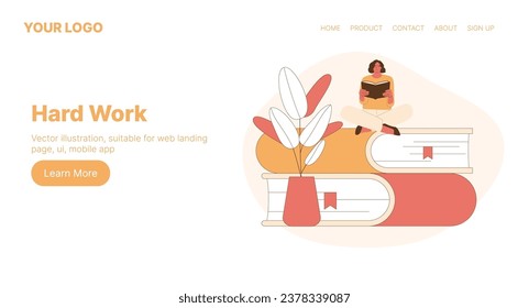 Hard Work. Web Landing Page Design. Flat Cartoon Vector Illustration. Vector illustration, suitable for web landing page, ui, mobile app