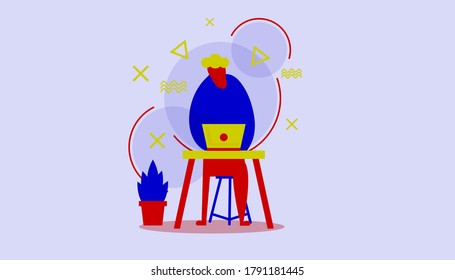 Hard worker guy in colorful cool color demonstrating work 