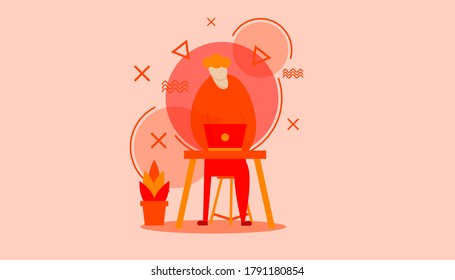 Hard worker guy in dominant lush lava color illustrating work 