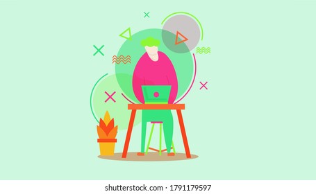 Hard Worker Guy In Pink Outfit Illustrating Work