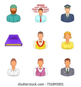 Hard worker icons set. Cartoon set of 9 hard worker vector icons for web isolated on white background