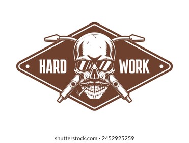 Hard worker logo illustration with skull drawing