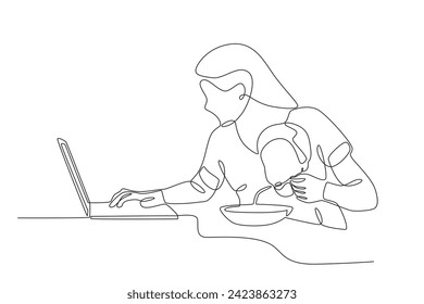 A hard worker. Working mom one-line drawing