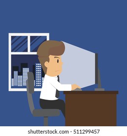 hard working business man night in office. vector