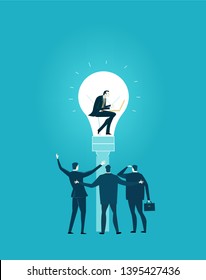 Hard working businessmen inside of the light bulb, generating ideas and developing new strategies. Business concept illustration