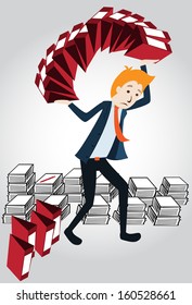 Hard working night in office. vector illustration