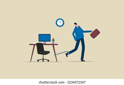 Hard working office workers. Work like a slave. Employees are attached to chains. illustration