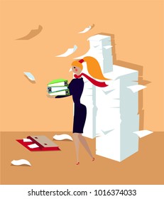 Hard working woman between papers in her office