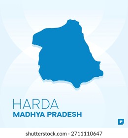 Mapa del distrito de HARDA, Madhya Pradesh, India - Esquema de Vector editable.