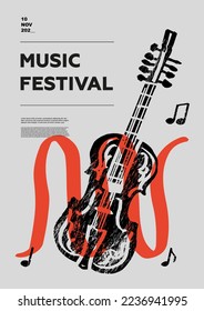 Hardanger fiddle, hardingfele, folk. Music festival poster. String musical instruments. Competition. A set of vector illustrations. Minimalistic design. Banner, flyer, cover, print.