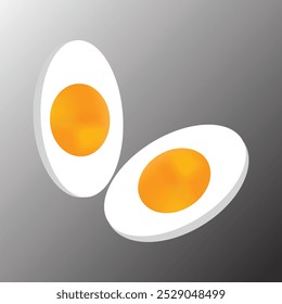 Hard-boiled egg with the yellow yolk and the white albumen. Vector illustration in flat style