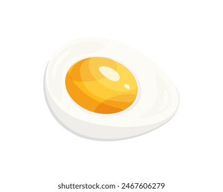 Hard-boiled half egg in flat style. Organic food. Cartoon style vector illustration of a chicken egg. Illustration isolated on white background.