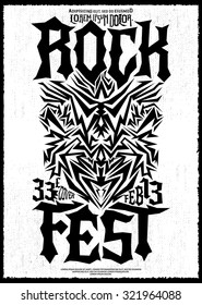 Hardcore Rock fest poster design template - metal festival monochrome label 