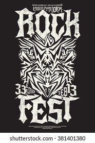 Hardcore Rock Fest Poster Design Template - Metal Festival Monochrome Label