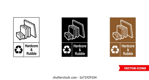 Hardcore & rubble recycling sign icon of 3 types: color, black and white, outline. Isolated vector sign symbol.