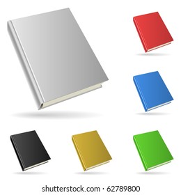 Hardcover book isolated on white background with color variants.