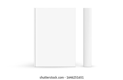 Hardcover Book Mockup Front Cover And Spine Isolated On White Background. Vector Illustration