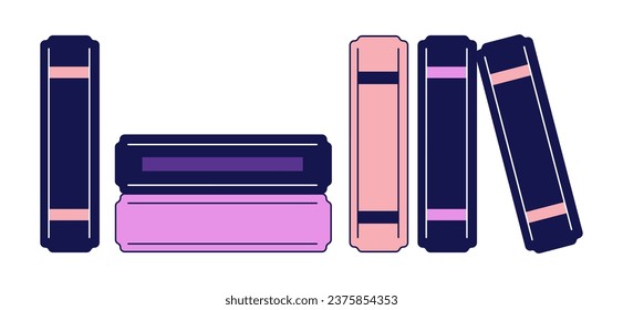 Hardcover books on shelf 2D linear cartoon object. Bookstore collection isolated line vector element white background. Back to school. Literature archive storage color flat spot illustration