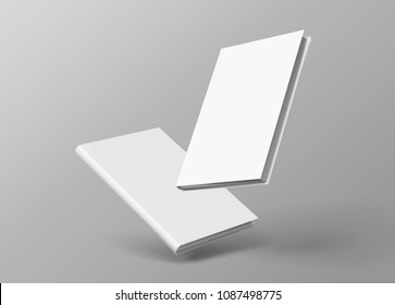 Hardcover books set floating on grey background in 3d illustration