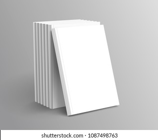 Hardcover books set standing on grey background in 3d illustration