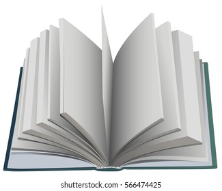 Hardcover open book fan page. Isolated on white vector illustration