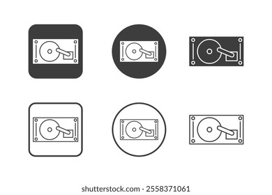 harddisk icon design 6 variations. Set electronic hardware icons. Isolated on white background.
