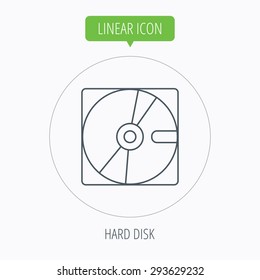 Harddisk icon. Hard drive storage sign. Linear outline circle button. Vector
