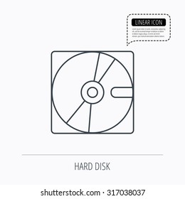 Harddisk icon. Hard drive storage sign. Linear outline icon. Speech bubble of dotted line. Vector