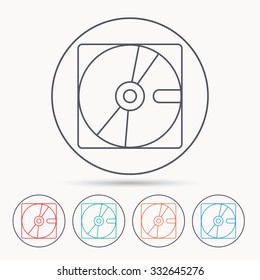 Harddisk icon. Hard drive storage sign. Linear circle icons.