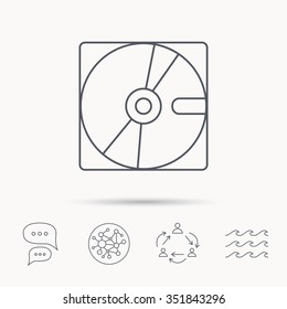 Harddisk icon. Hard drive storage sign. Global connect network, ocean wave and chat dialog icons. Teamwork symbol.