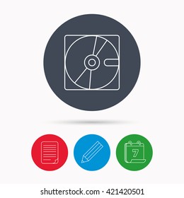 Harddisk icon. Hard drive storage sign. Calendar, pencil or edit and document file signs. Vector