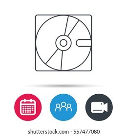 Harddisk icon. Hard drive storage sign. Group of people, video cam and calendar icons. Vector