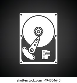 Harddrive icon. Black background with white. Vector illustration.