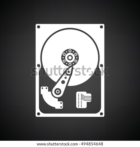 Harddrive icon. Black background with white. Vector illustration.