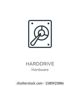 Harddrive icon. Thin linear harddrive outline icon isolated on white background from hardware collection. Line vector sign, symbol for web and mobile